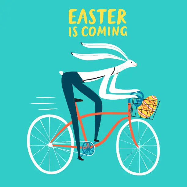 Vector illustration of Easter rabbit cyclist illustration