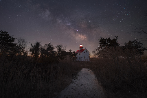 Long exposure star trails over Manasquan Reservoir in New Jersey