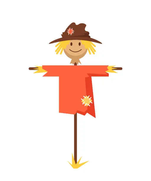 Vector illustration of Happy smiling scarecrow character. Vector flat cartoon graphic design banner poster concept