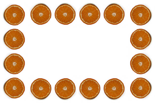 Rectangle freme made with circle orange slides on the white background isolated