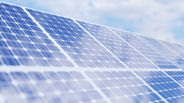 istock 3D illustration solar power generation technology. Alternative energy. Solar battery panel modules with scenic sunset with blue sky with sun light 1139540568