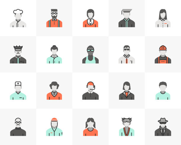 illustrations, cliparts, dessins animés et icônes de la profession avatars futuro next icônes pack - premier emploi