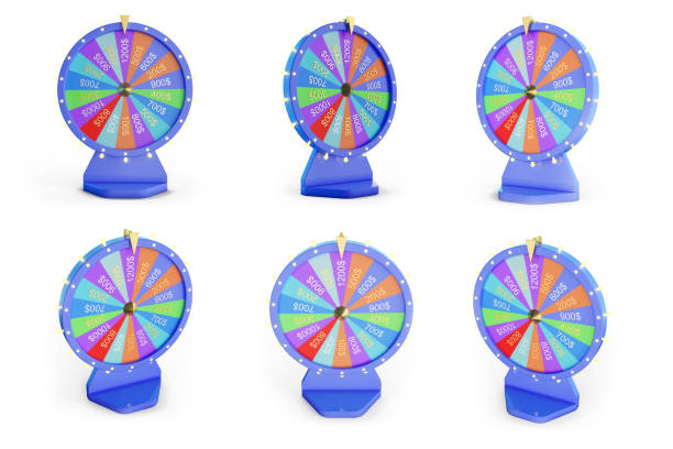 illustrazione 3d ruota colorata di fortuna o fortuna. imposta ruote rotanti per la fortuna della roulette, ruota del casinò. fortuna della ruota isolata su sfondo bianco. - wheel incentive award spinning foto e immagini stock