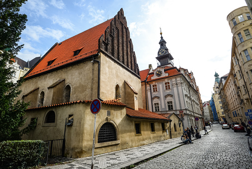 Prague, Czech Republic - October 11, 2017: View on ancient Old New Synagogue, Prague, Czech Republic