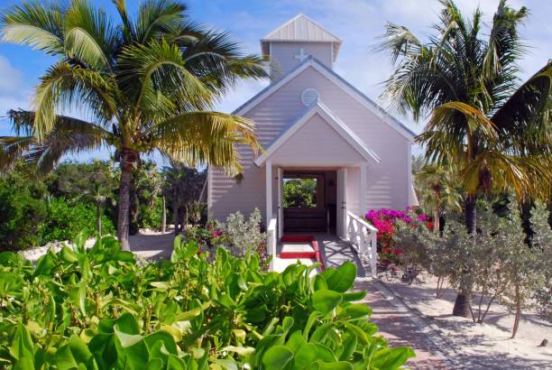 istock Small white church on Half Moon Caye 1139546415