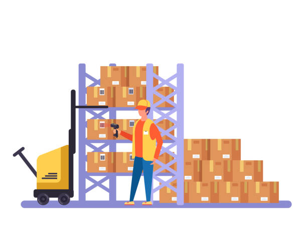 Warehouse Worker Character Scanning Barcode Carton Boxes Vector Design  Graphic Flat Cartoon Isolated Illustration Stock Illustration - Download  Image Now - iStock