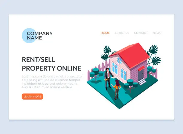 Vector illustration of Real estate sell and rent property house concept. Vector design graphic flat cartoon web page loading banner illustration