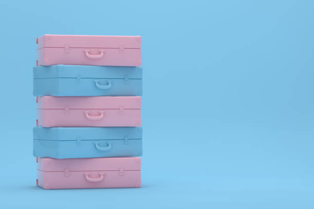 3d rendering of suitcase, minimal travel concept. Copy space, summer season.