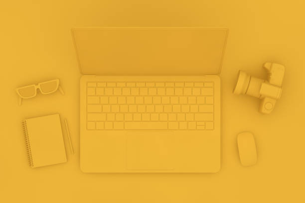 istock Top view desktop with Laptop, Minimal technology idea concept. 1139549712