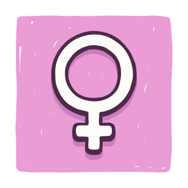 Female gender symbol Hand drawn female gender symbol on pink background. Girl power, feminism and equality vector illustration. female gender symbol stock illustrations
