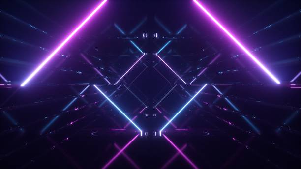 istock Abstract flying in futuristic corridor background, fluorescent ultraviolet light, mirror lines laser neon lines, geometric endless tunnel, 3d illustration, blue pink spectrum 1139549768