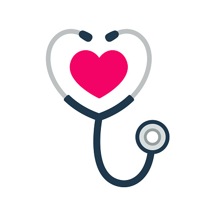 Simple stethoscope icon with heart shape. Health and medicine symbol, Isolated vector illustration.