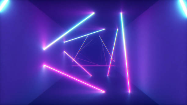 istock Abstract flying in futuristic corridor with triangles background, fluorescent ultraviolet light, colorful laser neon lines, geometric endless tunnel, blue pink spectrum, 3d illustration 1139549853
