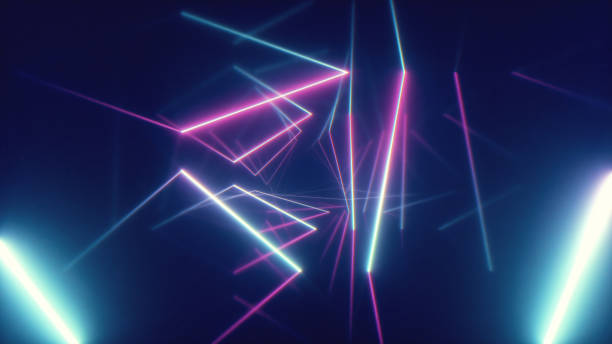 istock Abstract flying in futuristic corridor with triangles background, fluorescent ultraviolet light, colorful laser neon lines, geometric endless tunnel, blue pink spectrum, 3d illustration 1139549862