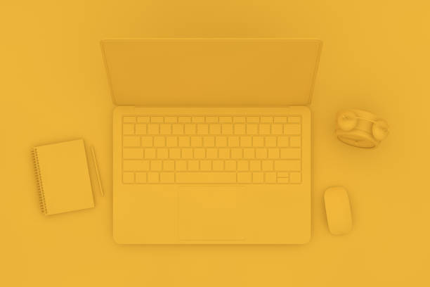 istock Top view desktop with Laptop, Minimal technology idea concept. 1139549954