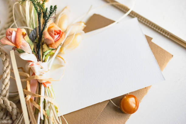 istock Empty wedding greeting card and flowers on craft envelope,elegant retro style. 1139550009