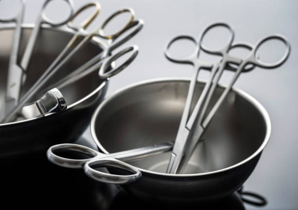 istock Some scissors for surgery on a tray, conceptual image, horizontal composition 1139550223