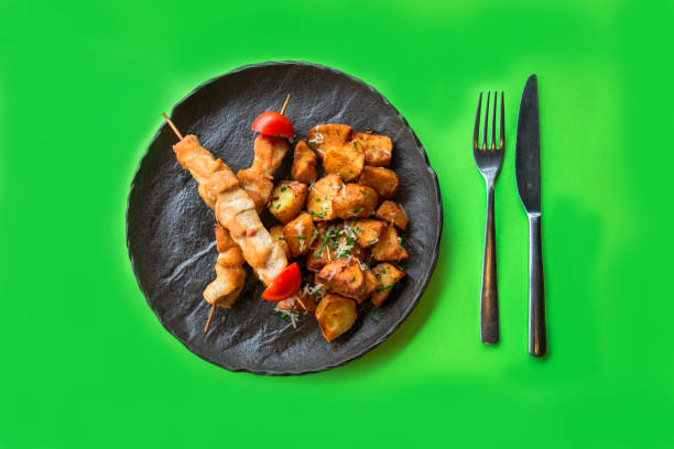 Chicken souvlaki with roasted potato