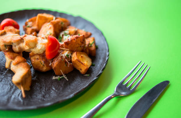 Chicken souvlaki with roasted potato