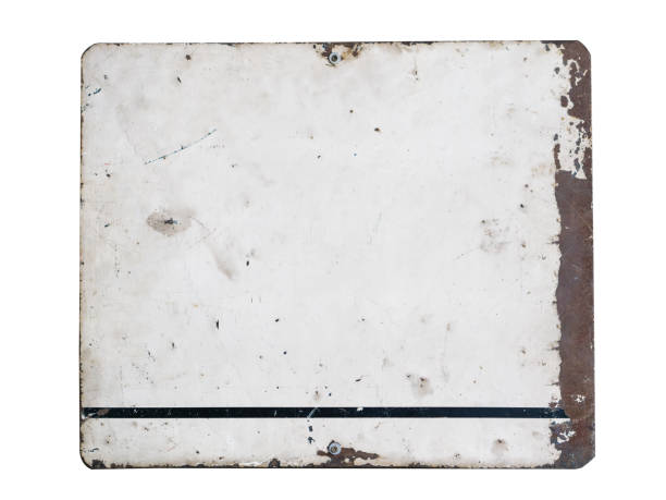 istock Blanked rusted retro steel signboard plate isolated on white background. Rusty plate with frame and grunge texture for your text. 1139556309