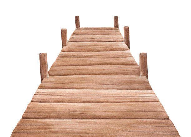 pusta drewniana ilustracja akwarelowa. symbol spokoju, relaksu, morza, inspiracji, romansu, nadziei, odkrycia, natury. ręcznie rysowany akwarela szkic graficzny na białym, wyciętym elemencie projektowym. - port handlowy obrazy stock illustrations