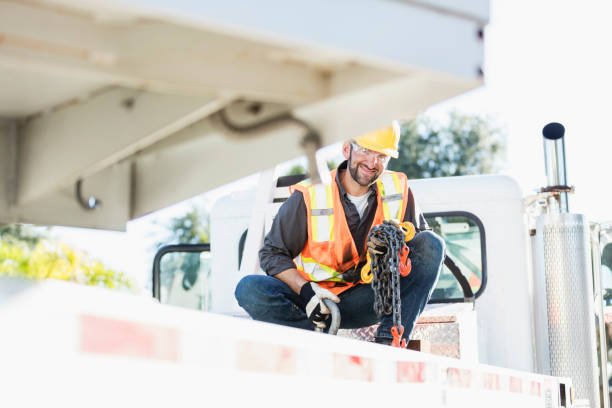 istock Construction worker on the bed of a crane 1139563088