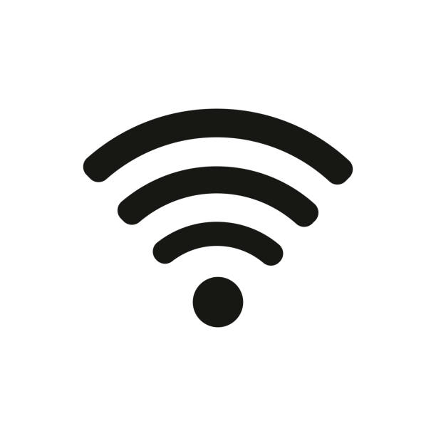 ilustrações, clipart, desenhos animados e ícones de ícone de wifi no estilo liso, fundo branco da cor preta - tecnologia sem fio