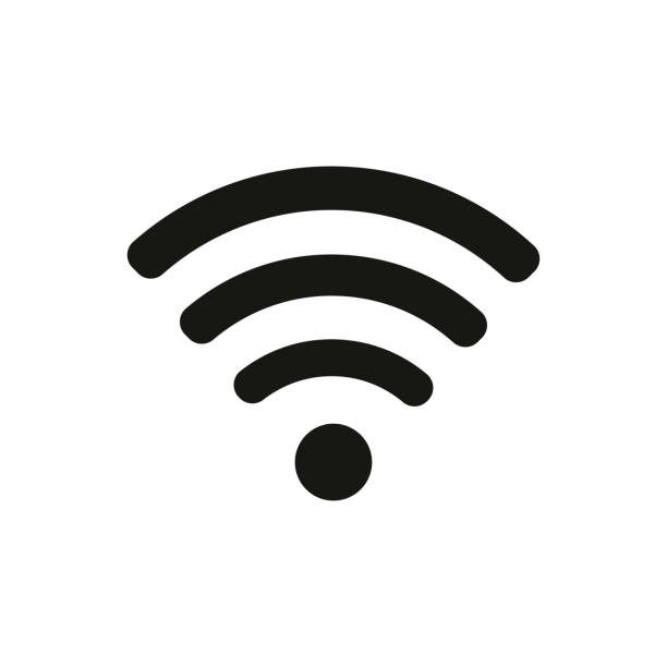 значок wi-fi в плоском стиле, черный цвет белого фона - router wireless technology modem equipment stock illustrations