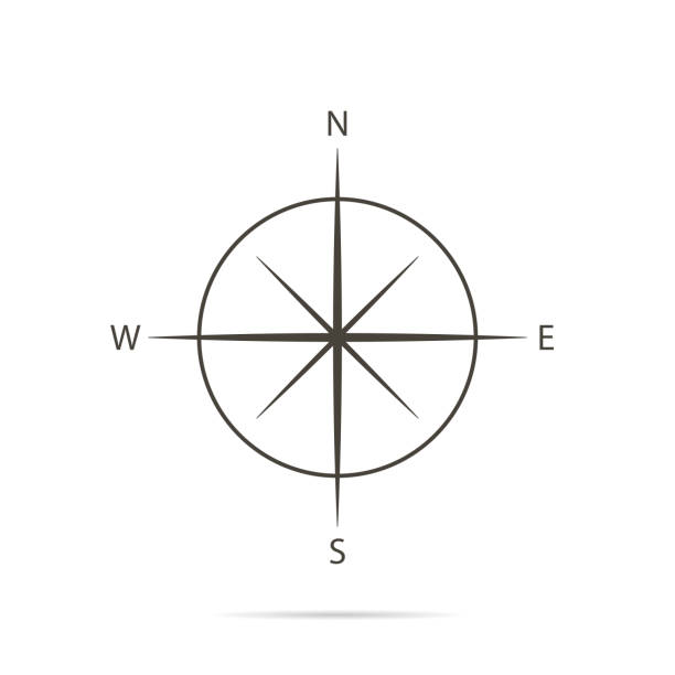 흰색 배경과 평면 디자인에 아이콘 나침반 - compass exploration map globe stock illustrations