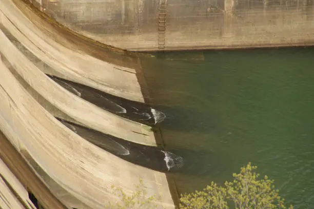 Water flowing out of a dam