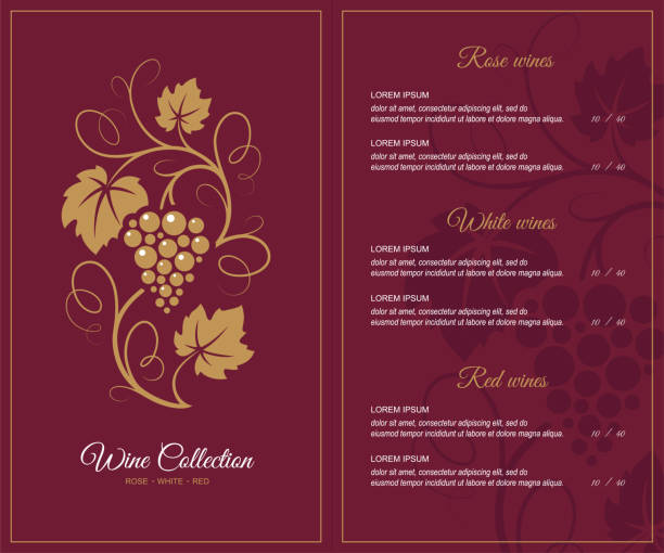 Wine list design template. Wine list design template with decorative grapes illustration in retro style. grape vine vineyard wine stock illustrations