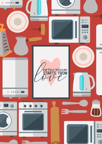 ilustrações de stock, clip art, desenhos animados e ícones de kitchenware seamless pattern vector household appliance cookware - studio equipment illustrations