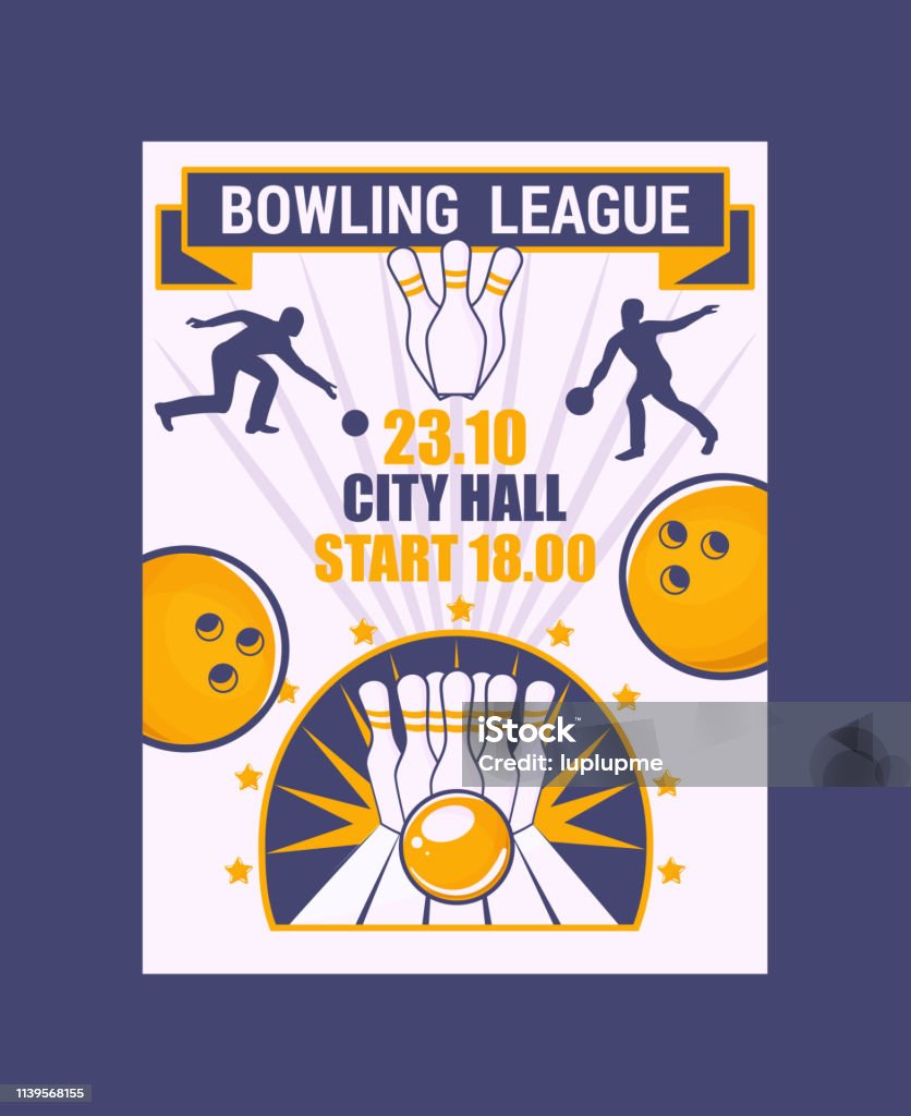 Bowling league banner, poster vector illustration. Ball crashing into the pins,getting strike. Bowling city hall tournament. Winner of championship. Victory. First place. Bowling league banner, poster vector illustration. Ball crashing into the pins,getting strike. Bowling city hall tournament. Winner of championship. Victory. First place. Entertainment. Cricket Bowler stock vector