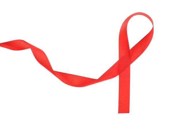 istock Red Awareness Ribbon with curls on white background 1139571349