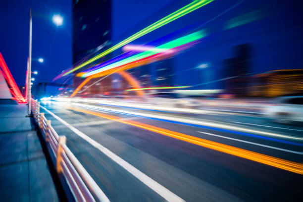 istock Motion blurred car at bridge,tianjin city 1139579802