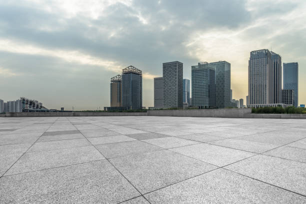 istock empty brick floor with cityscape and skyline 1139580191