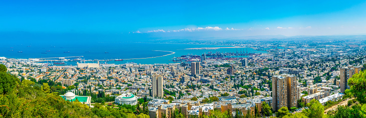 Aerial view of port of Haifa, Israel