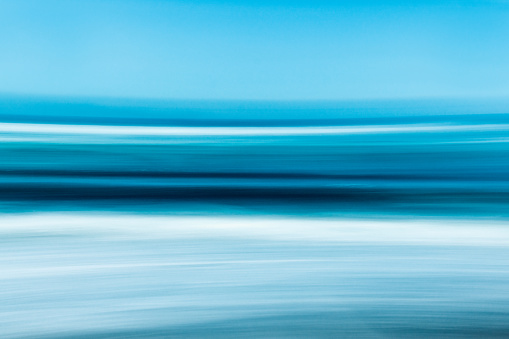 Abstract Seascape in Bright Blue Colors, Sunny Day on the Beach
