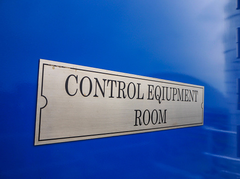 Label of control equipment room in power plant.