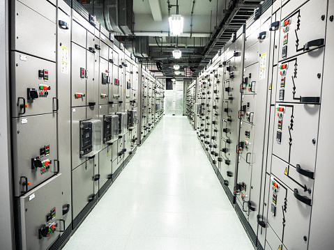 Electrical switchgear,Industrial electrical switch panel at substation in industrial zone at power plant