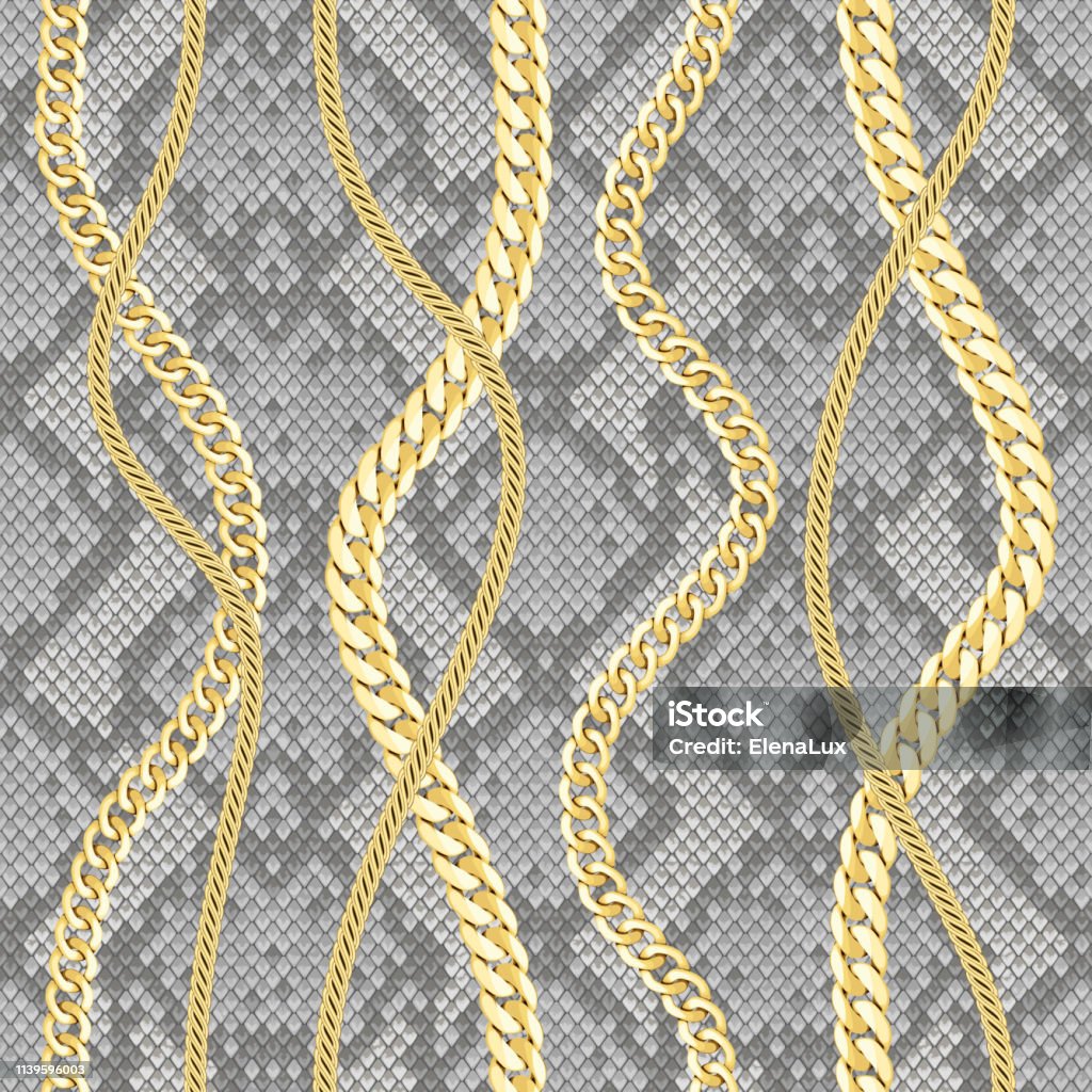 Snake Gold Chain Vector Golden Chains Seamless Pattern On Snake Background Stock Illustration ...