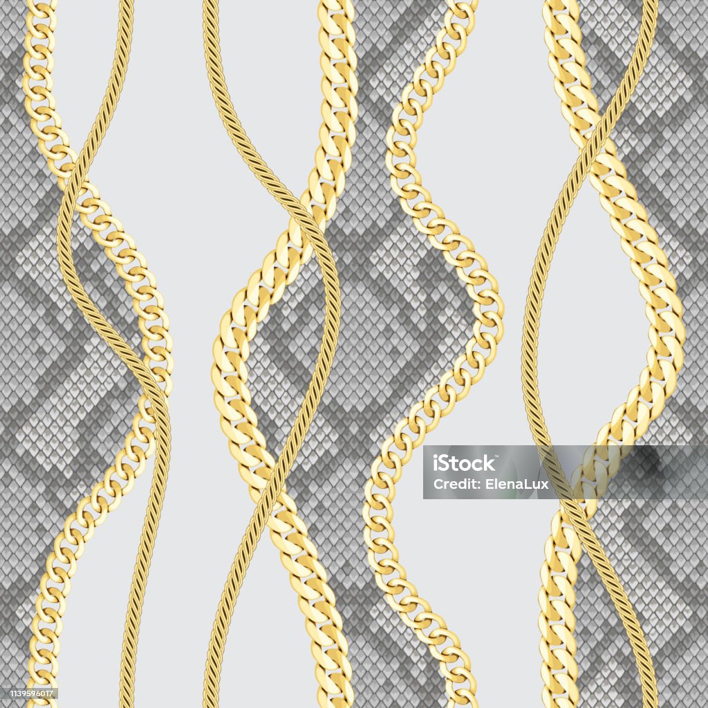 Snake Gold Chain Vector Golden Chains Seamless Pattern On Snake Background Stock Illustration ...