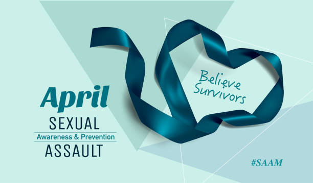 ilustrações, clipart, desenhos animados e ícones de mês da consciência da agressão sexual (abril) conceito com fita da consciência do teal. - cancer victim