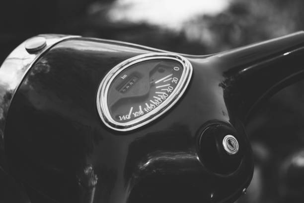istock Black and white photo vintage scooter close up 1139599021