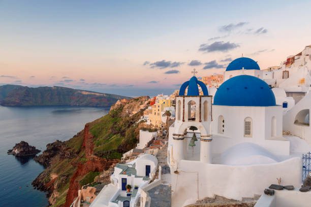 istock Romantic sunrise on Santorini island, Greece 1139599217