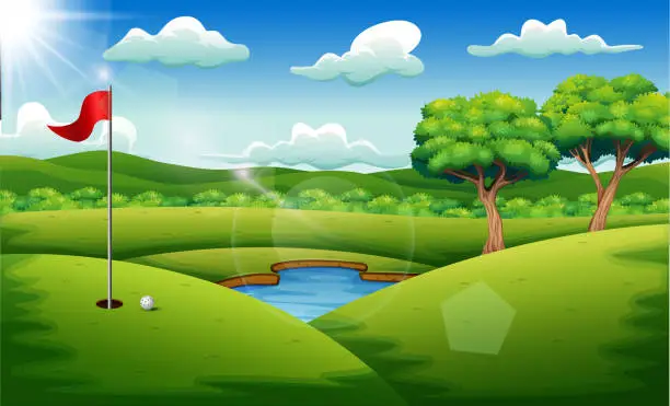 Vector illustration of Golf course on the landscape background