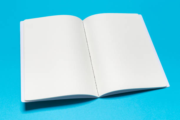 istock Blank paper notebook on blue background.Office desk table concept. 1139606736