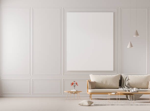 istock Mock up poster frame in scandinavian style interior. Minimalist interior design. 3D illustration. 1139607927