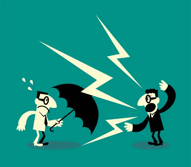 Vector illustration of One man holding a umbrella and one angry man shouting