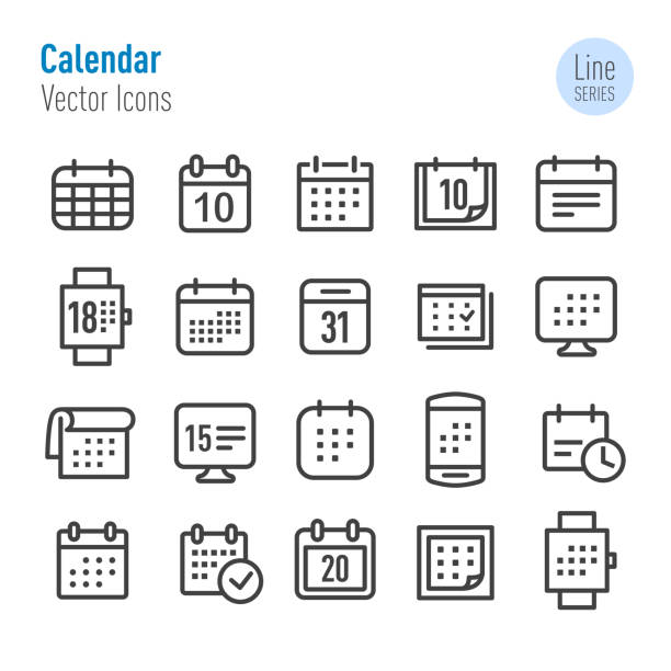 illustrations, cliparts, dessins animés et icônes de icônes de calendrier-série de ligne vectorielle - agenda icon